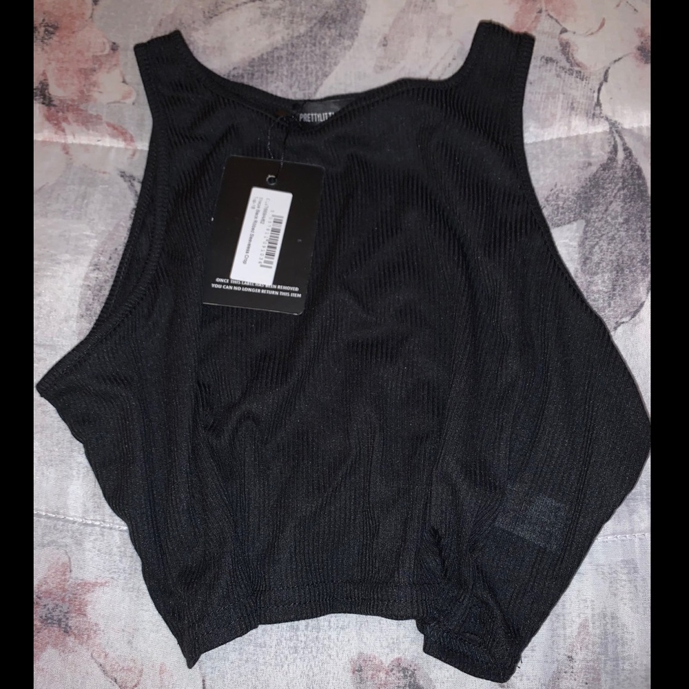 PLT Black shape ribbed sleeveless crop top